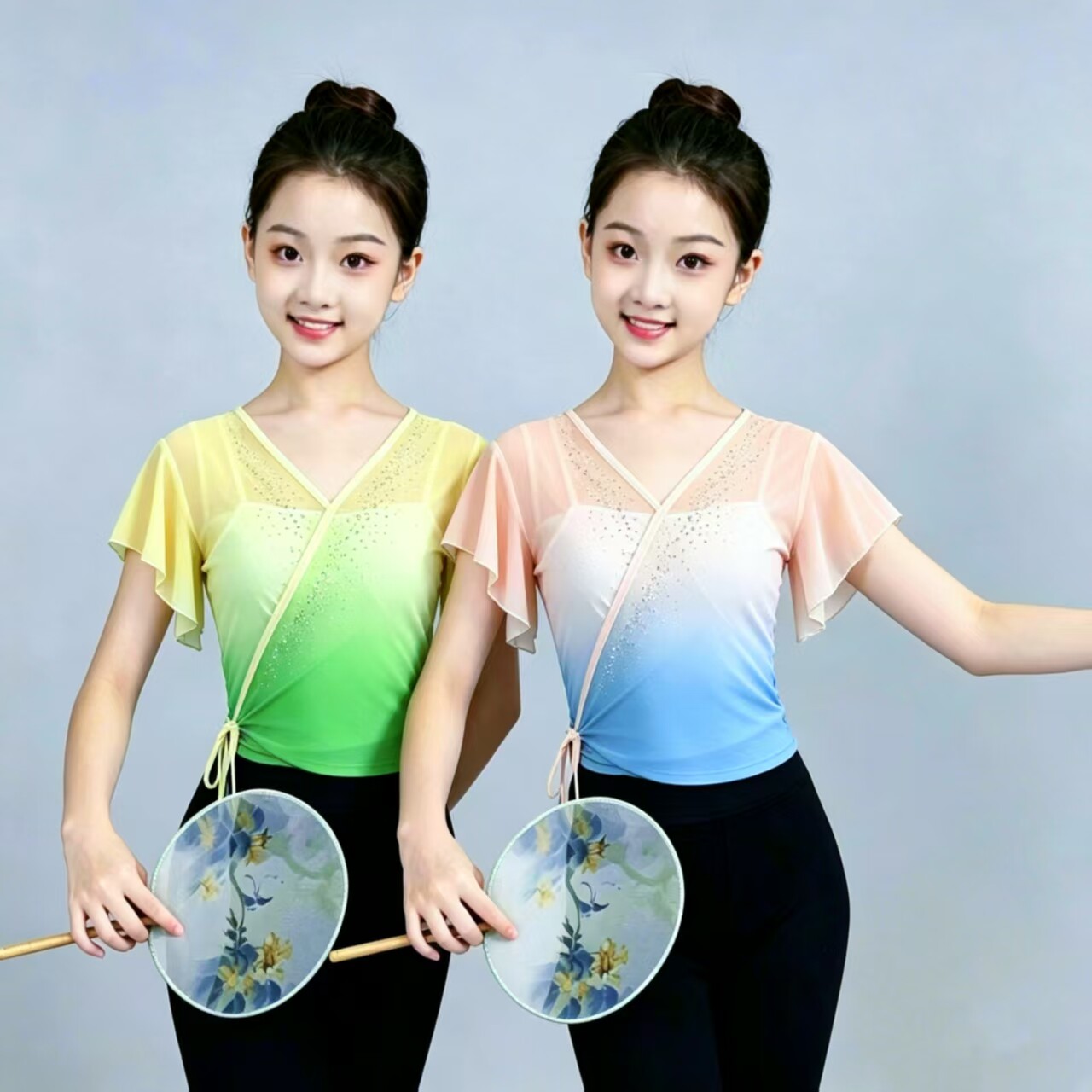 古典舞北舞同款专业舞蹈纱衣基训民族身韵短袖练功服班服女新款图片