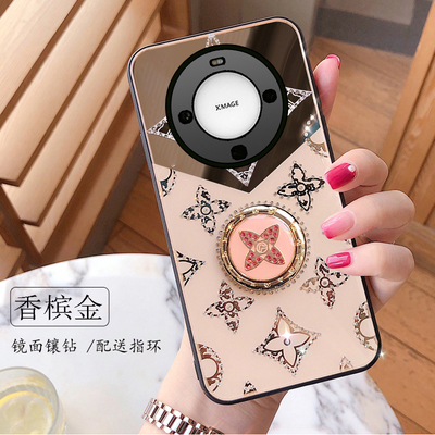 适用于华为mate70手机壳女镶钻mate60高级感mate70pro曲屏防摔新款奢华Huaweimate60pro+化妆镜子全包边支架