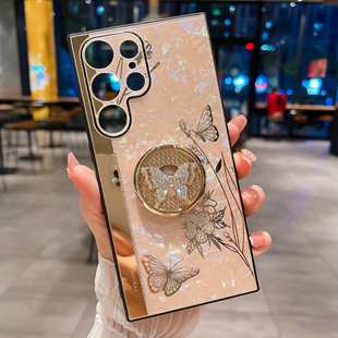 适用于三星S25手机壳GalaxyS24ultra新款 网红高级感s22挂绳s20FE全包高端S21 镶钻支架硅胶防摔套S23奢华女款