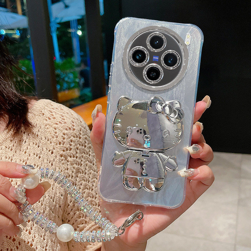 卡通KT猫支架适用vivox200手机壳vivoX300Pro保护套X300S全包镜头X100化妆镜X90防摔外壳X80个性X70时尚ultra