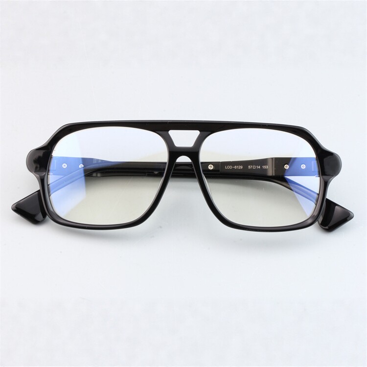 复古双梁眼镜男手工板材眼镜架近视防蓝光镜黑框大框纯钛雕花6129