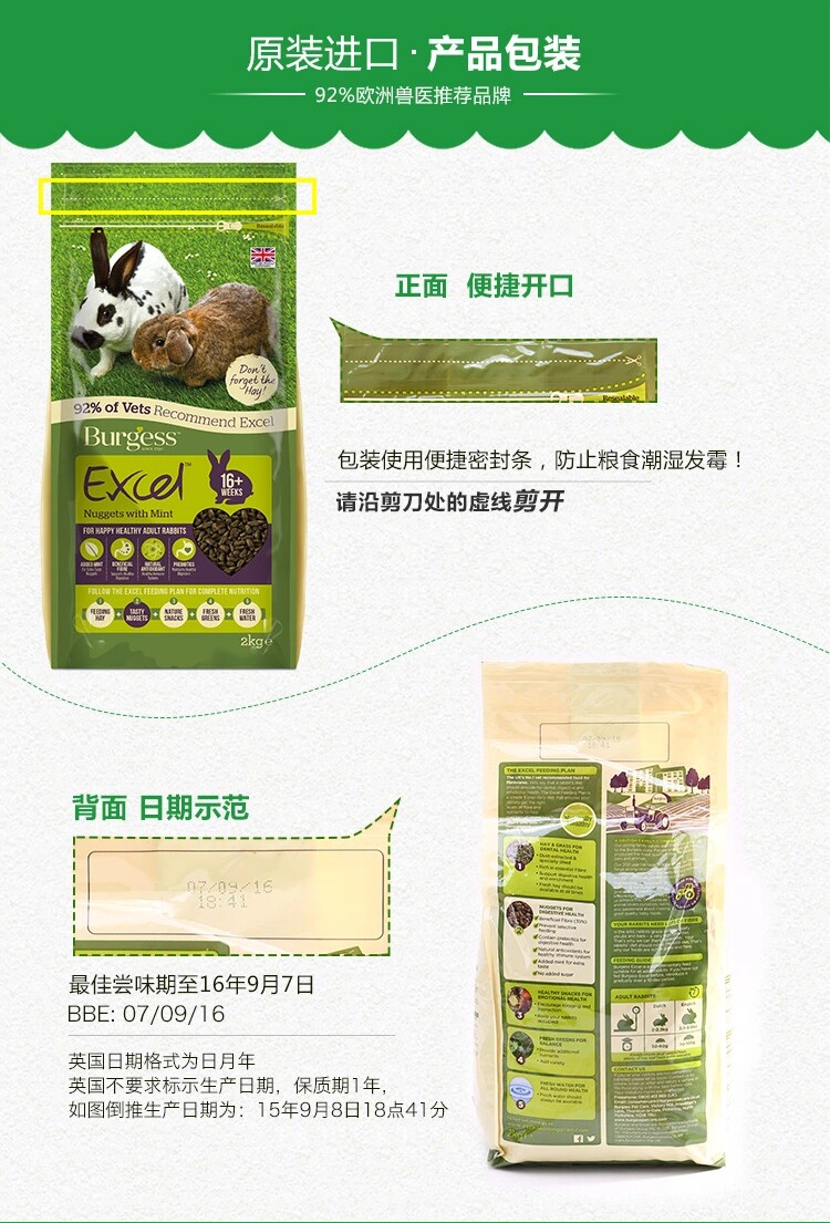 Burgess布格斯 薄荷成年兔粮 2公斤新日期