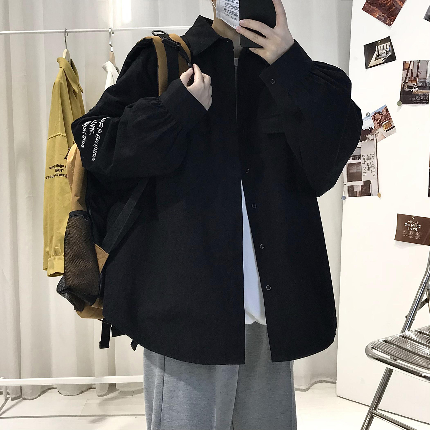 Spring new loose print trend men's and women's loose long sleeve shirts