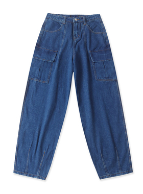 美式阔腿牛仔裤秋冬新款外贸女装百搭休闲高腰宽松工装长裤19128