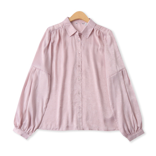 仿真丝衬衫春新款外贸女装时尚闪光亮钻单排扣显瘦长袖上衣19758