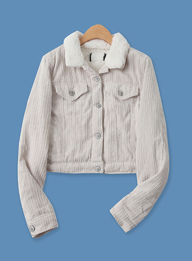 灯芯绒外套冬季新款外贸女装复古百搭单排扣短款长袖绒夹克13893