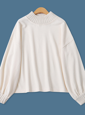 日单毛圈卫衣秋季新款外贸女装百搭针织半高领宽松长袖上衣18339