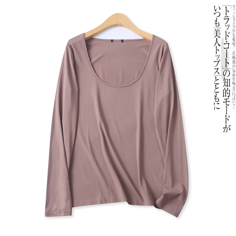 打底衫春季新款外贸女装纯色百搭深U领修身弹力长袖套头上衣17695