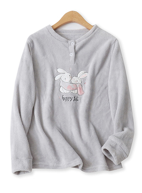 刺绣家居服冬季新款外贸女装保暖圆领宽松长袖套头印花绒衫15673