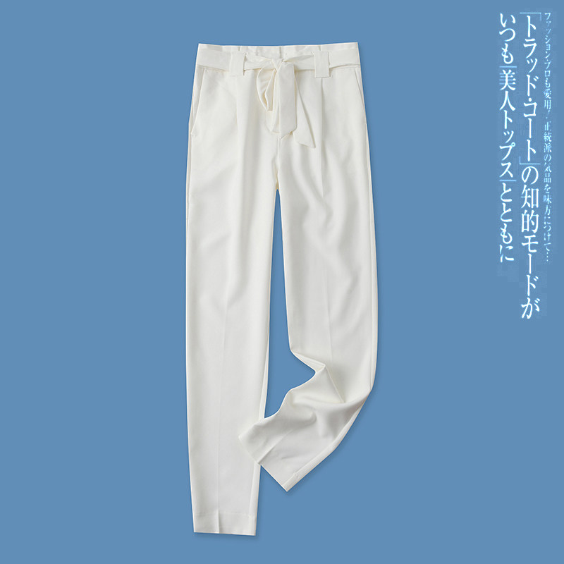 休闲西裤春季新款外贸女装时尚高腰绑带微弹力修身休闲长裤13988