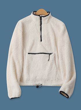 绒衫冬季新款外贸女装休闲保暖半拉链袋鼠兜双口袋长袖卫衣16771