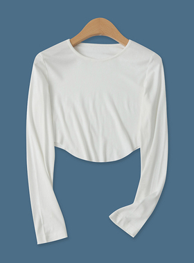 毛边打底衫春季新款外贸女装百搭短款圆领弹力长袖莫代尔T恤16451