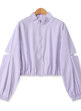 防晒薄款外套夏季新款外贸女装百搭户外宽松镂空长袖拉链衫18534