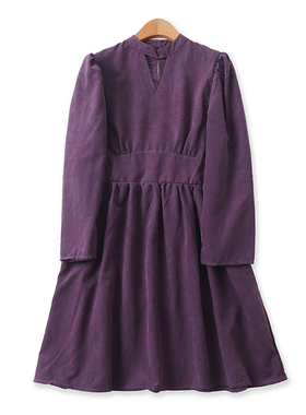 连衣裙秋新款外贸女装时尚镂空高腰显瘦百搭长袖麂皮绒中裙13074