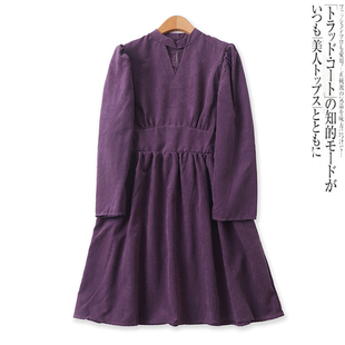 镂空高腰显瘦百搭长袖 时尚 麂皮绒中裙13074 外贸女装 连衣裙秋新款