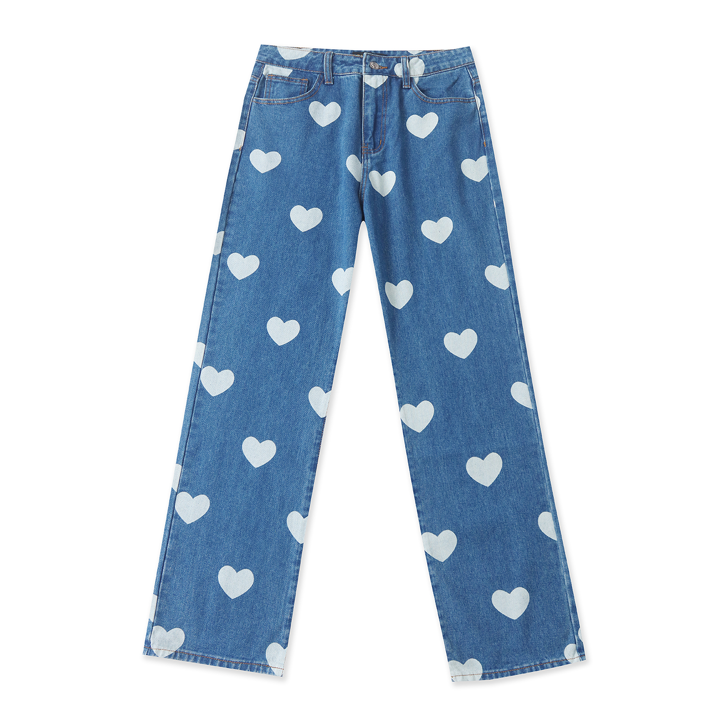 爱心印花牛仔裤冬新款外贸女装时尚百搭高腰显瘦多口袋长裤19170