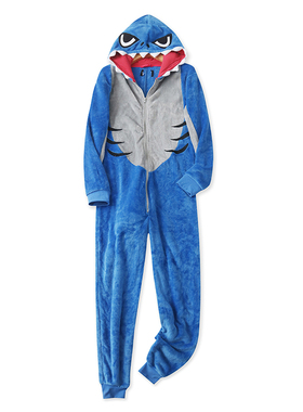 卡通连体裤冬新款外贸亲子减龄连帽半拉链长袖珊瑚绒家居服15611