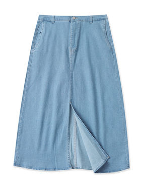 牛仔半身裙春新款外贸女装休闲百搭前开叉多口袋中长包臀裙17733