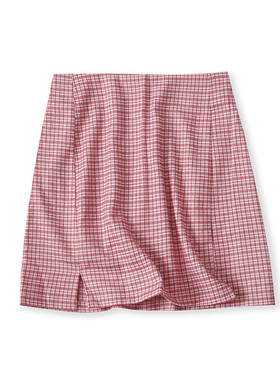 格子短裙夏季新款外贸女装百搭时尚后隐形拉链显瘦A字半身裙15867