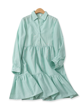 娃娃裙春新款外贸女装时尚百搭半门襟糖果色显瘦长袖连衣裙15444