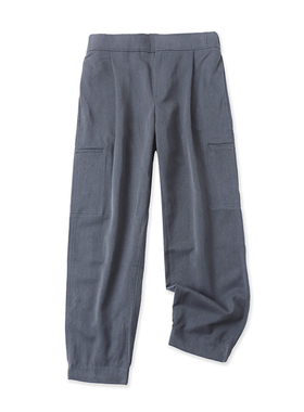 工装休闲裤春季新款外贸女装百搭半松紧高腰线显瘦收口长裤17975