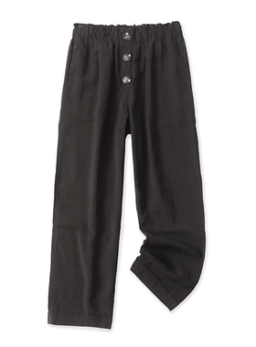 高腰休闲裤春季新款外贸女装百搭显瘦装饰扣纯色翻边哈伦裤16391