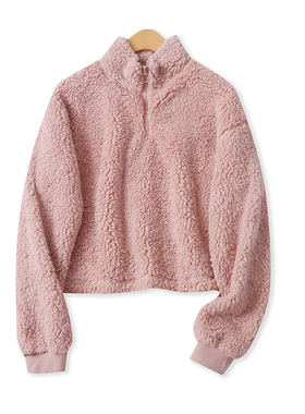 绒衫冬季新款外贸女装休闲保暖短款立领半拉链宽松长袖上衣15945