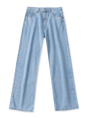 休闲牛仔裤春季新款外贸女装his百搭高腰修身多口袋水洗长裤19428