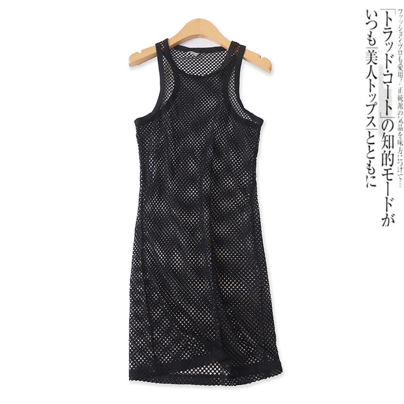 时尚百搭修身镂空网眼背心罩衫裙