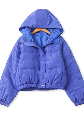 短款棉服冬季新款外贸女装百搭休闲长袖连帽收口拉链棉外套18863