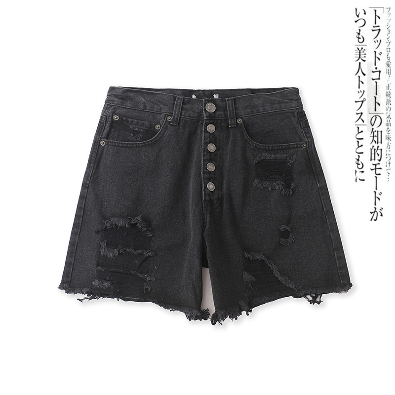 牛仔短裤夏季新款外贸女装时尚百搭高腰显瘦多口袋破洞热裤15323