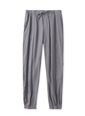 棉麻休闲裤夏新款外贸女装百搭松紧高腰显瘦斜插袋束口长裤13196