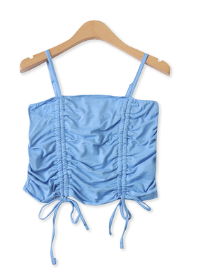 糖果色吊带衫春夏季新款外贸女装百搭露脐褶皱系带抹胸背心17531