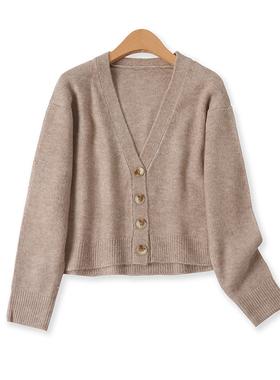 毛衣开衫外套秋新款外贸女百搭休闲V领单排扣宽松长袖针织衫13256