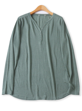 百搭T恤秋季新款外贸女装纯色V字领口宽松弹力长袖套头打底18935