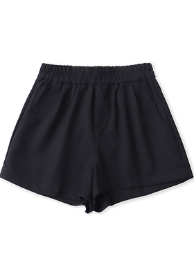 松紧高腰短裤夏季新款外贸女装百搭纯色斜插口袋显瘦休闲裤18228