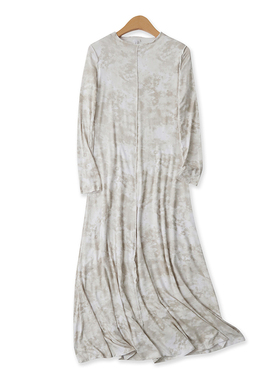 人棉长裙秋新款外贸女装百搭大码修身反拷边长袖套头连衣裙16781