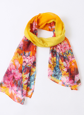 印花纱巾秋季新款外贸女士旅游休闲海边防晒时尚披肩长围巾13309