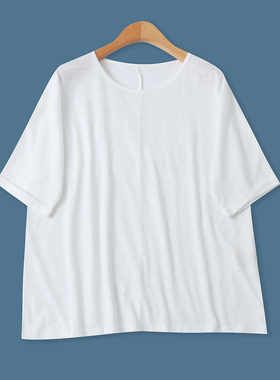 竹节棉T恤夏季新款外贸女装纯色百搭翻边落肩袖宽松套头上衣19377