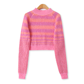 外贸女装 时尚 百搭修身 条纹短款 针织衫 新款 插肩长袖 18921 毛衣秋季