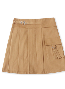 工装百褶裙秋季新款外贸女装日系学院风高腰线修身半身短裙17288