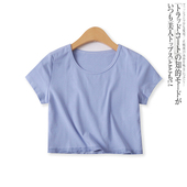 蕾丝花边棉T恤夏新款 上衣16048 圆领显瘦短袖 外贸女装 纯色百搭短款