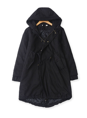 中长工装棉服冬季新款外贸女百搭连帽拉链收腰显瘦长袖棉衣11493