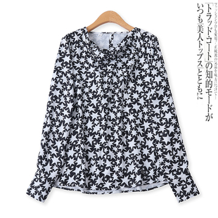 衬衫 印花上衣秋新款 堆堆领飘巾宽松五角星长袖 时尚 12934 外贸女装