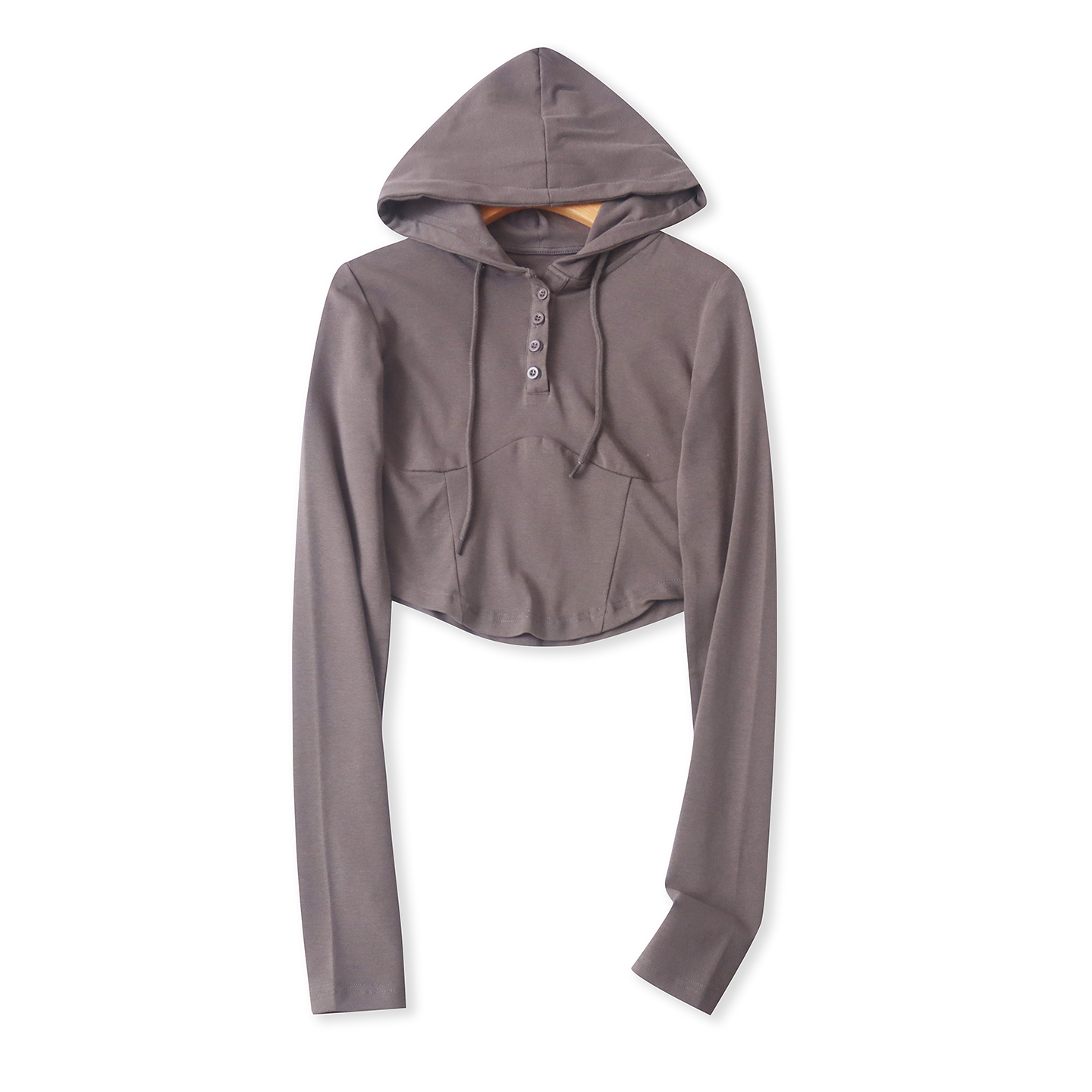 运动瑜伽帽衫春新款外贸女装休闲百搭短款修身长袖拼接上衣19206