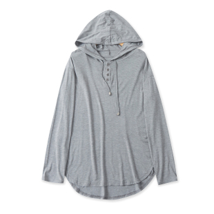 休闲宽松圆下摆落肩长袖 外贸女装 T恤19545 春新款 连帽针织人棉罩衫