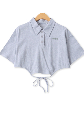 不规则POLO衫夏季新款外贸女装百搭短款时尚系带显瘦短袖T恤18275