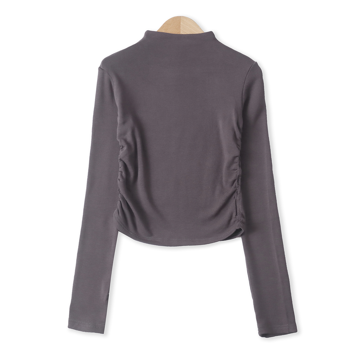 棉混纺薄绒打底衫春秋新款外贸女百搭半高领修身短款长袖T恤19213