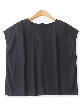 韩版无袖小衫秋季新款外贸女装百搭圆领宽松后排扣拼接上衣18991