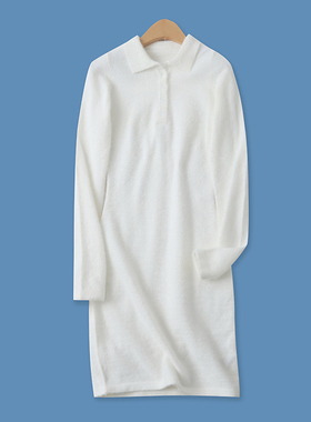 仿貂绒连衣裙冬新款外贸女装百搭收腰显瘦长袖POLO领打底裙16154